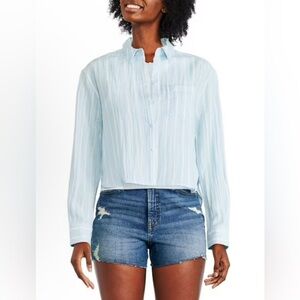 Light Blue and White Striped Rayon Top